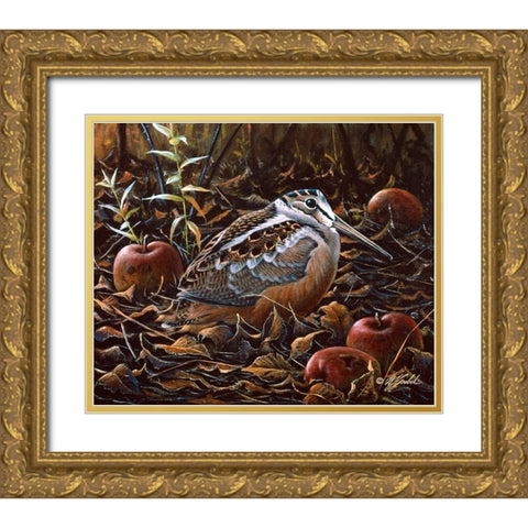 Orchard Woodcock Gold Ornate Wood Framed Art Print with Double Matting by Goebel, Wilhelm