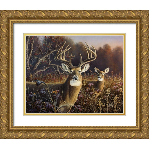 Deer Gold Ornate Wood Framed Art Print with Double Matting by Goebel, Wilhelm
