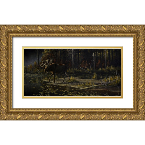 Autumn Moose Gold Ornate Wood Framed Art Print with Double Matting by Goebel, Wilhelm