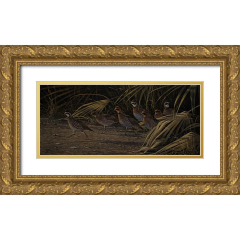 Breaking Cover - Bobwhites Gold Ornate Wood Framed Art Print with Double Matting by Goebel, Wilhelm