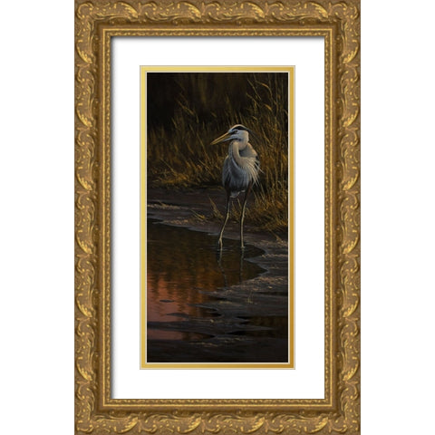Walking The Edge - Great Blue Heron Gold Ornate Wood Framed Art Print with Double Matting by Goebel, Wilhelm
