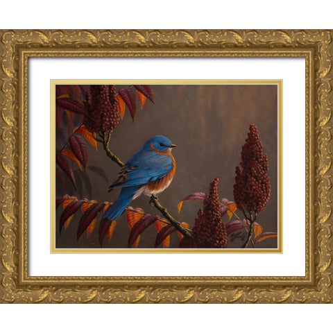 Autumn Bluebird Gold Ornate Wood Framed Art Print with Double Matting by Goebel, Wilhelm
