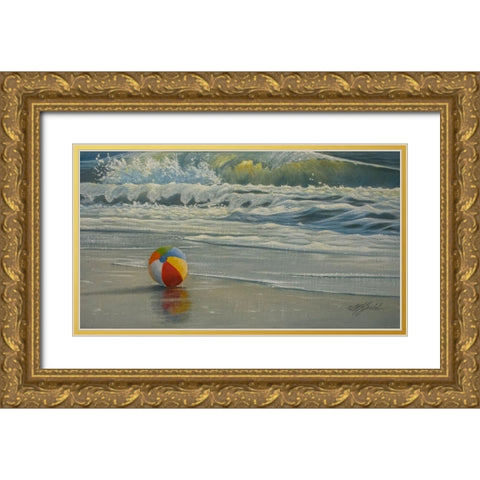 Beach Ball in Surf Gold Ornate Wood Framed Art Print with Double Matting by Goebel, Wilhelm