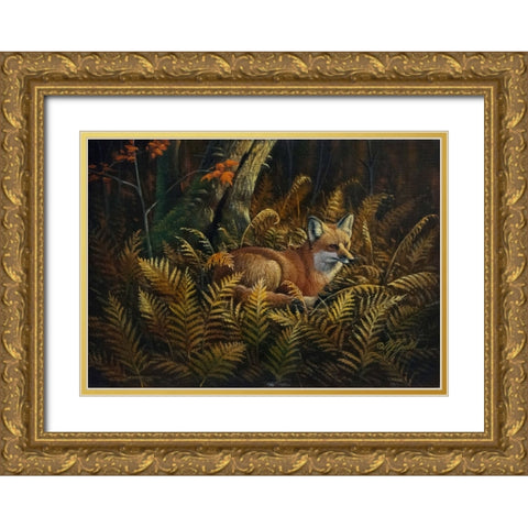 Bed of Ferns Gold Ornate Wood Framed Art Print with Double Matting by Goebel, Wilhelm