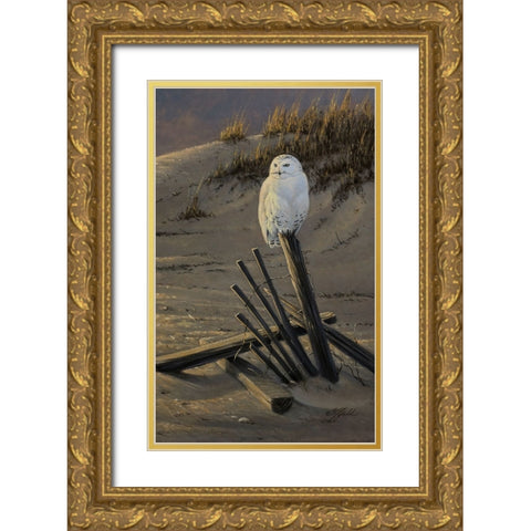 Dune Watcher - Snowy Owl Gold Ornate Wood Framed Art Print with Double Matting by Goebel, Wilhelm