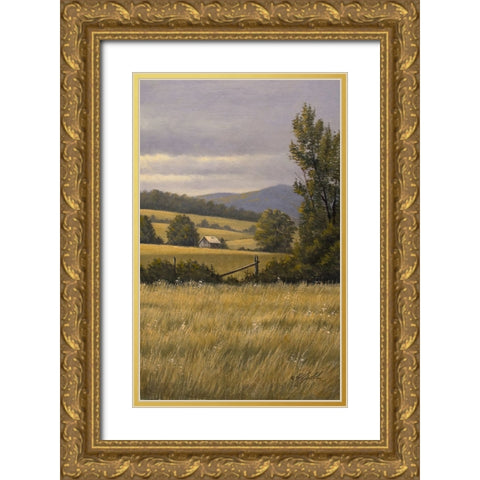 Hayfields Near Arlington Gold Ornate Wood Framed Art Print with Double Matting by Goebel, Wilhelm