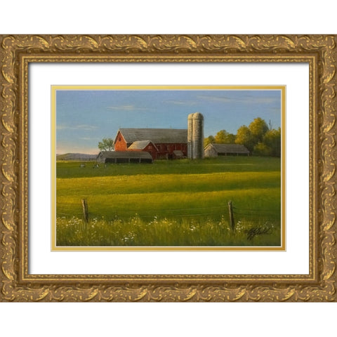 Lancaster County Farm Gold Ornate Wood Framed Art Print with Double Matting by Goebel, Wilhelm