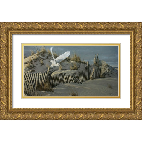 Launch - Snowy Owl Gold Ornate Wood Framed Art Print with Double Matting by Goebel, Wilhelm