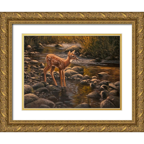 Waters Edge - Fawn Gold Ornate Wood Framed Art Print with Double Matting by Goebel, Wilhelm