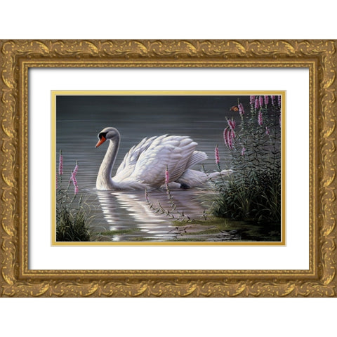 Summer Idyll - Mute Swan Gold Ornate Wood Framed Art Print with Double Matting by Goebel, Wilhelm