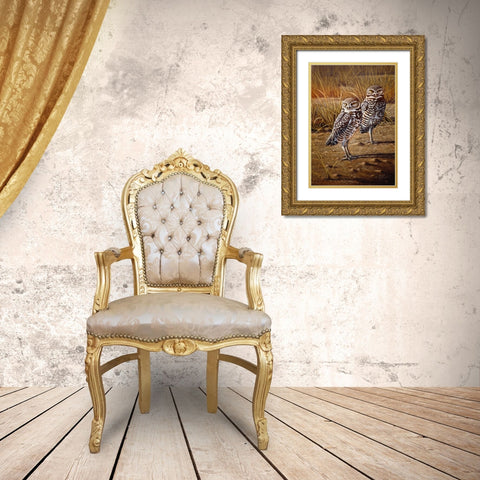 Burrowing Owls Gold Ornate Wood Framed Art Print with Double Matting by Goebel, Wilhelm