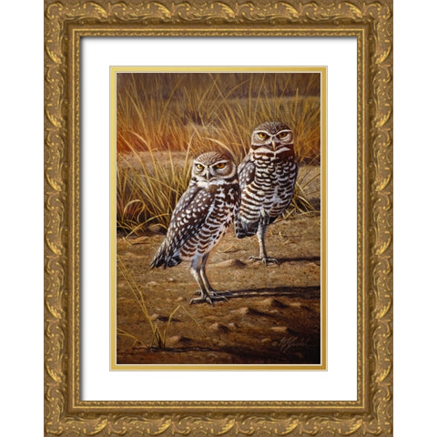 Burrowing Owls Gold Ornate Wood Framed Art Print with Double Matting by Goebel, Wilhelm