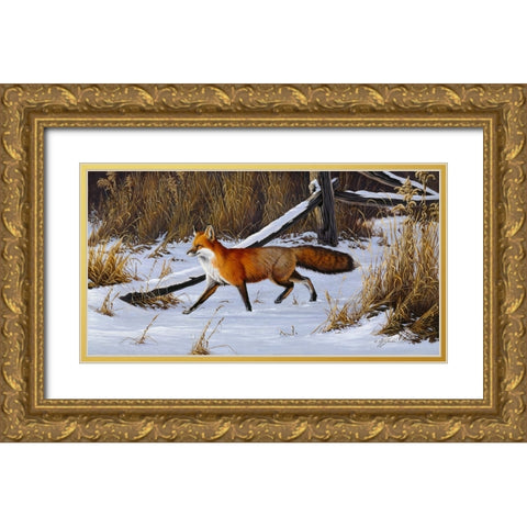 Fox Trot  - Red Fox Gold Ornate Wood Framed Art Print with Double Matting by Goebel, Wilhelm