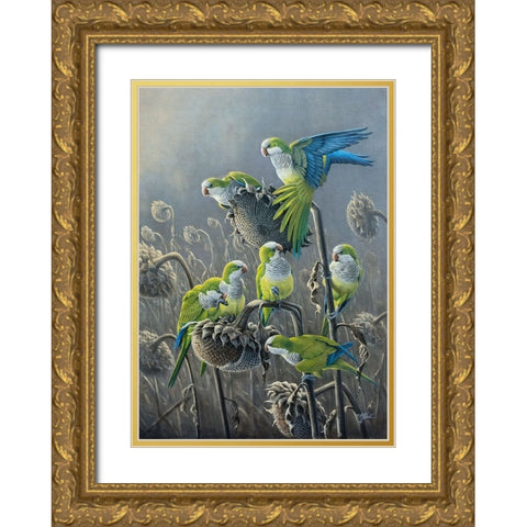 Parakeet Treat Gold Ornate Wood Framed Art Print with Double Matting by Goebel, Wilhelm