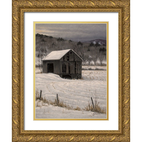 Roadside Barn Gold Ornate Wood Framed Art Print with Double Matting by Goebel, Wilhelm