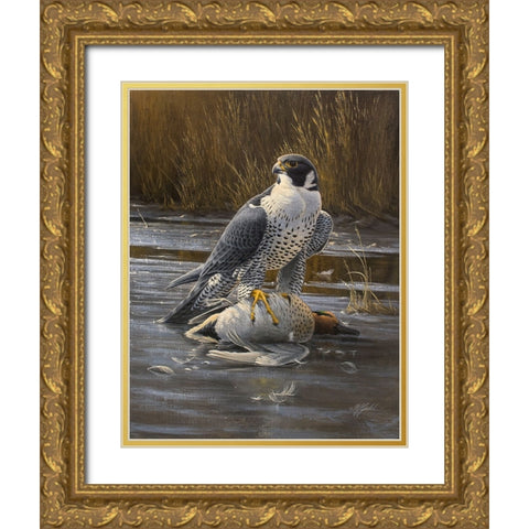 Teal Meal - Peregrine Gold Ornate Wood Framed Art Print with Double Matting by Goebel, Wilhelm