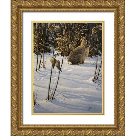 Winter Cottontail Gold Ornate Wood Framed Art Print with Double Matting by Goebel, Wilhelm