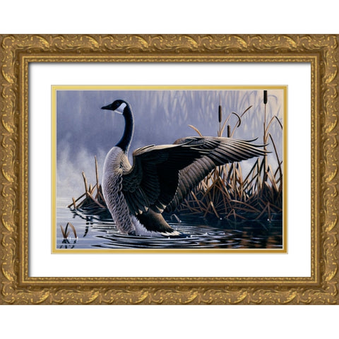 1992 Canada Goose Gold Ornate Wood Framed Art Print with Double Matting by Goebel, Wilhelm