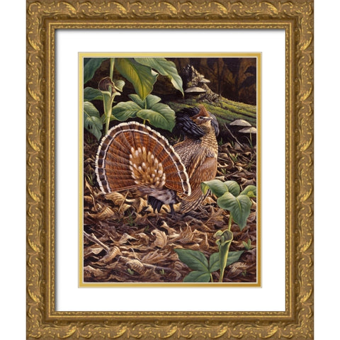 May Display - Ruffed Grouse Gold Ornate Wood Framed Art Print with Double Matting by Goebel, Wilhelm