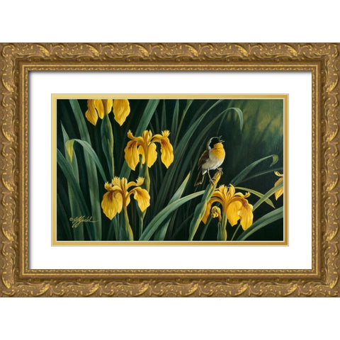 Yellow Flags And Yellowthroat Gold Ornate Wood Framed Art Print with Double Matting by Goebel, Wilhelm