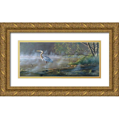 Quiet Cove - Great Blue Heron Gold Ornate Wood Framed Art Print with Double Matting by Goebel, Wilhelm