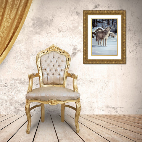 A Message For The Wind - Wolf Gold Ornate Wood Framed Art Print with Double Matting by Goebel, Wilhelm