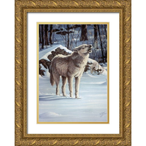 A Message For The Wind - Wolf Gold Ornate Wood Framed Art Print with Double Matting by Goebel, Wilhelm