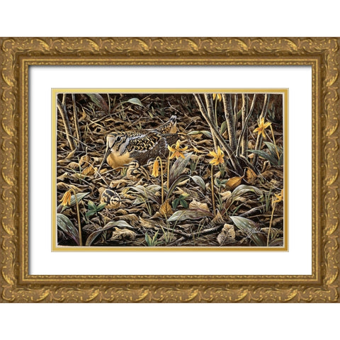Early Brood - Woodcock Young Gold Ornate Wood Framed Art Print with Double Matting by Goebel, Wilhelm