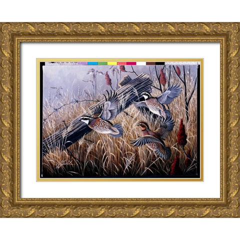 Corner Post Covey - Bobwhite Gold Ornate Wood Framed Art Print with Double Matting by Goebel, Wilhelm