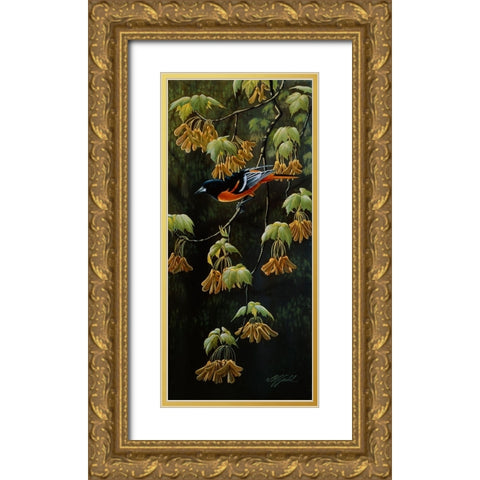 Forest Flame - Baltimore Oriole Gold Ornate Wood Framed Art Print with Double Matting by Goebel, Wilhelm