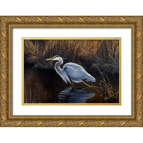 Making Strides - Great Blue Heron Gold Ornate Wood Framed Art Print with Double Matting by Goebel, Wilhelm