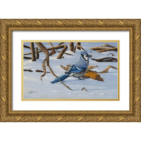 Bluejay Gold Ornate Wood Framed Art Print with Double Matting by Goebel, Wilhelm
