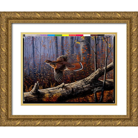 Windfall Glider - Ruffed Grouse Gold Ornate Wood Framed Art Print with Double Matting by Goebel, Wilhelm
