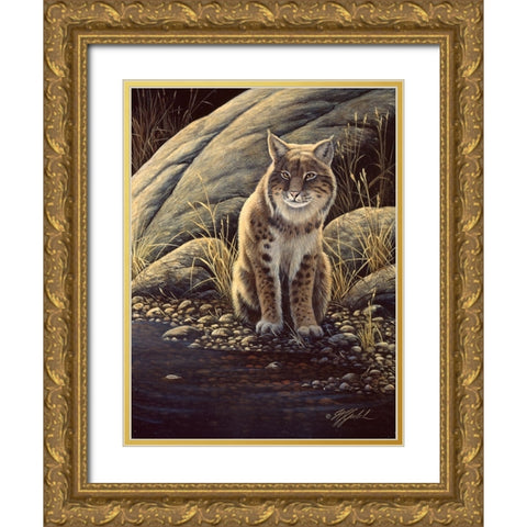 Backlight-Bobcat Gold Ornate Wood Framed Art Print with Double Matting by Goebel, Wilhelm