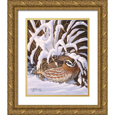 Hiding Quail Gold Ornate Wood Framed Art Print with Double Matting by Goebel, Wilhelm