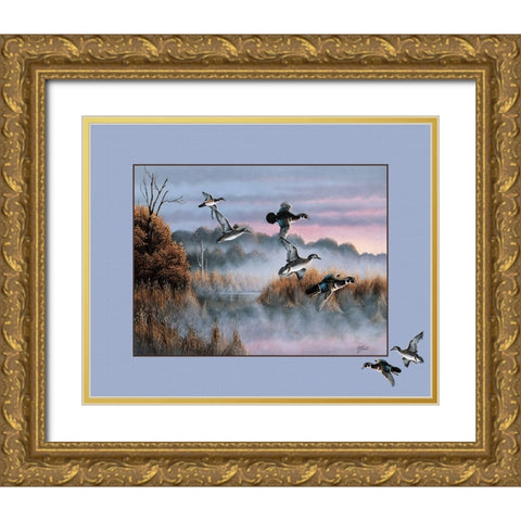 Ducks In Flight 2 Gold Ornate Wood Framed Art Print with Double Matting by Goebel, Wilhelm