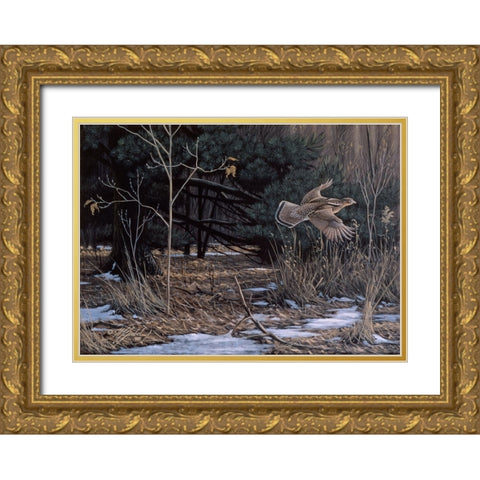 Grouse On The Wing Gold Ornate Wood Framed Art Print with Double Matting by Goebel, Wilhelm