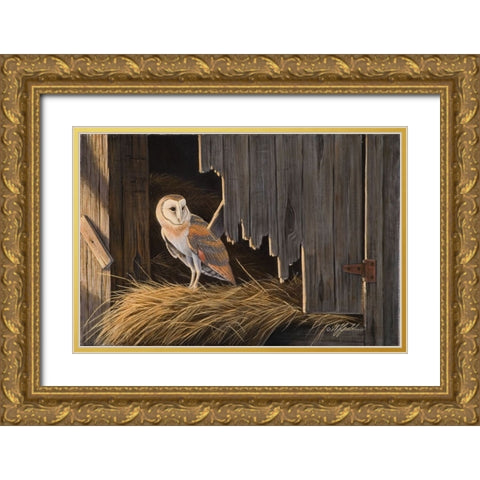 Ready For The Hunt Barn Owl Gold Ornate Wood Framed Art Print with Double Matting by Goebel, Wilhelm