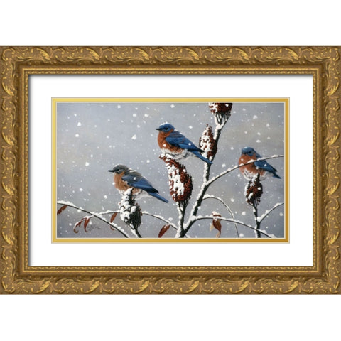 Winter Trio Gold Ornate Wood Framed Art Print with Double Matting by Goebel, Wilhelm