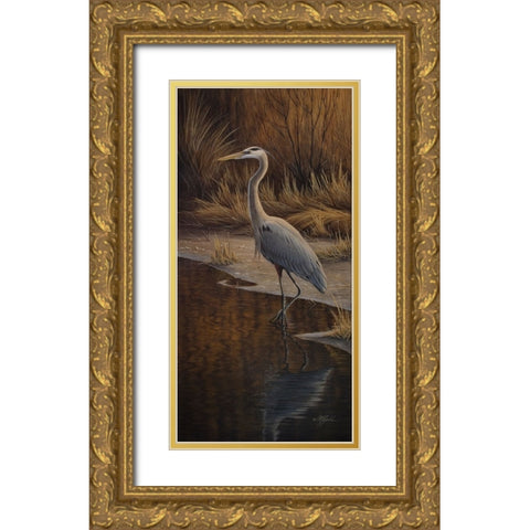 Heron Wading Gold Ornate Wood Framed Art Print with Double Matting by Goebel, Wilhelm