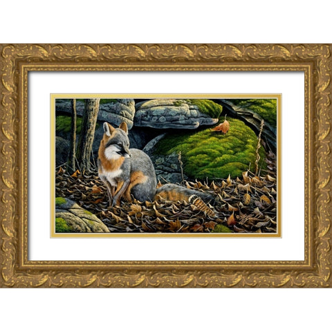 Grey Fox Gold Ornate Wood Framed Art Print with Double Matting by Goebel, Wilhelm