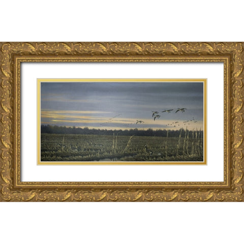 Canada Geese Gold Ornate Wood Framed Art Print with Double Matting by Goebel, Wilhelm