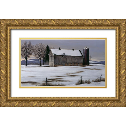 Winter Barn Gold Ornate Wood Framed Art Print with Double Matting by Goebel, Wilhelm