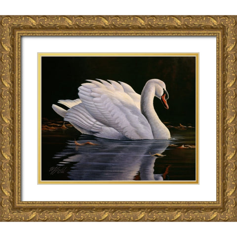 Reflection - Mute Swan Gold Ornate Wood Framed Art Print with Double Matting by Goebel, Wilhelm