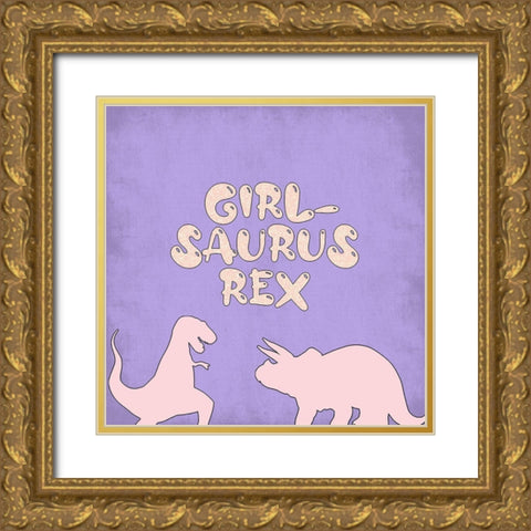 Girlsaurus Rex Gold Ornate Wood Framed Art Print with Double Matting by Adebowale