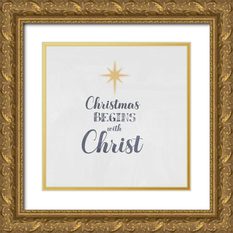 Christmas Begins Gold Ornate Wood Framed Art Print with Double Matting by Adebowale