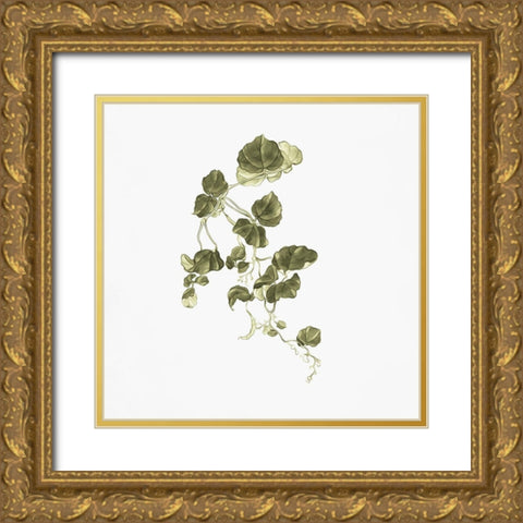 Leaves In Autumn Green 2 Gold Ornate Wood Framed Art Print with Double Matting by Adebowale