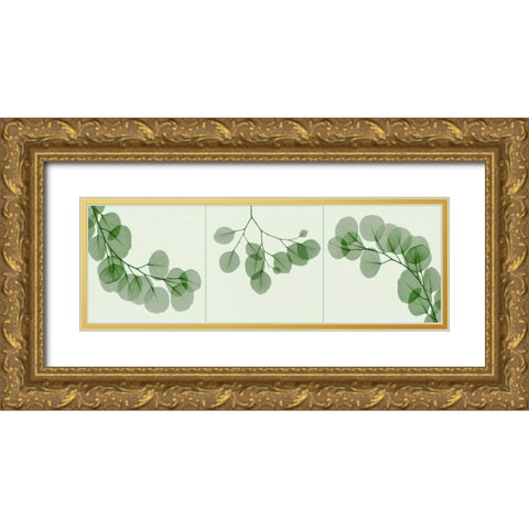 Leaf Triple in Green Gold Ornate Wood Framed Art Print with Double Matting by Koetsier, Albert