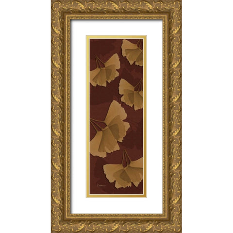Leaves Brown on Red Gold Ornate Wood Framed Art Print with Double Matting by Koetsier, Albert
