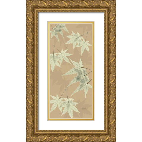 Leaves in Green on Tan Gold Ornate Wood Framed Art Print with Double Matting by Koetsier, Albert